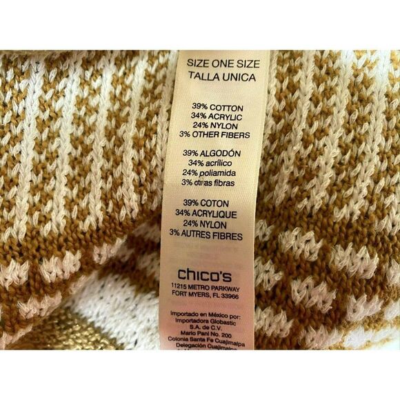 Chico's Mya Ruana One Size Fringed Multi Pattern Textured Neutral Combo NEW - Picture 8 of 8